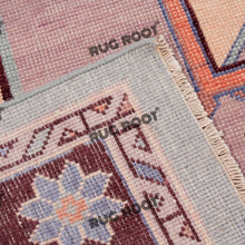 Load image into Gallery viewer, Vintage Turkish Rug | Hand-Knotted Wool Carpet with Geometric Tribal Motifs in Soft Blues and Reds
