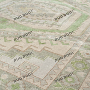 Natural Tranquility | Sage Green Turkish Knot Rug with Traditional Patterns