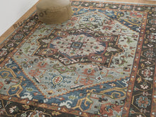 Load image into Gallery viewer, Handcrafted Harmony | Turkish Rug in Silver, Rust, and Blue | A Modern Masterpiece
