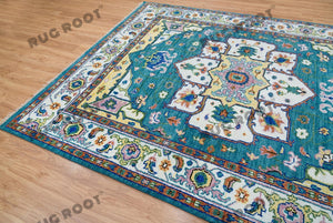 Hand Knotted Harmony | Soft Teal & Ivory Turkish Wool Rug