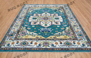 Hand Knotted Harmony | Soft Teal & Ivory Turkish Wool Rug
