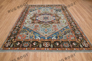 Handcrafted Harmony | Turkish Rug in Silver, Rust, and Blue | A Modern Masterpiece