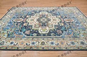 Global Treasures | Handcrafted Turkish Rug in Blue and White with Vintage Flair