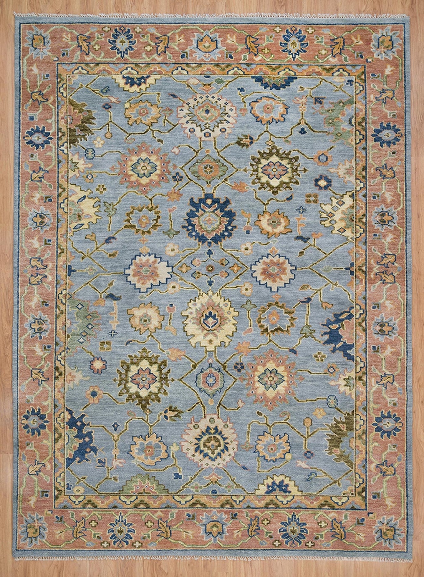 Modern Turkish Rug in Gray and Rust - Hand-Knotted Wool Carpet