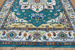 Hand Knotted Harmony | Soft Teal & Ivory Turkish Wool Rug