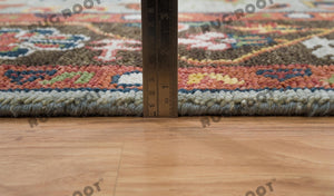 Handcrafted Harmony | Turkish Rug in Silver, Rust, and Blue | A Modern Masterpiece