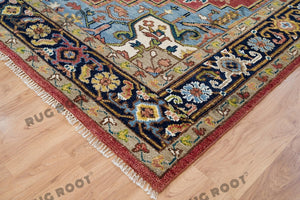 Timeless Artisanry | Heriz Serapi Rug with Intricate Geometric and Floral Patterns