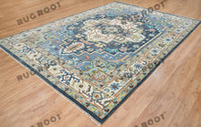 Load image into Gallery viewer, Global Treasures | Handcrafted Turkish Rug in Blue and White with Vintage Flair
