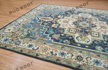 Load image into Gallery viewer, Global Treasures | Handcrafted Turkish Rug in Blue and White with Vintage Flair
