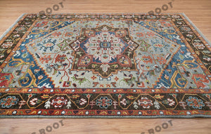 Handcrafted Harmony | Turkish Rug in Silver, Rust, and Blue | A Modern Masterpiece