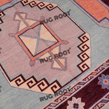 Load image into Gallery viewer, Vintage Turkish Rug | Hand-Knotted Wool Carpet with Geometric Tribal Motifs in Soft Blues and Reds
