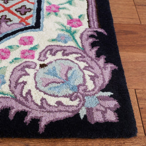 Vintage Hand Tufted Black Floral Medallion Rug - Classic Design