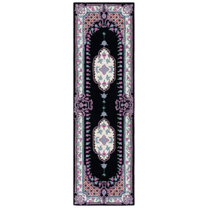 Vintage Hand Tufted Black Floral Medallion Rug - Classic Design