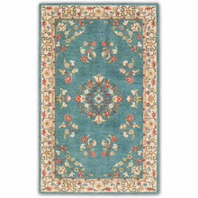 Load image into Gallery viewer, Teal Floral Medallion Vintage Rug with Hand-Tufted Floral Patterns
