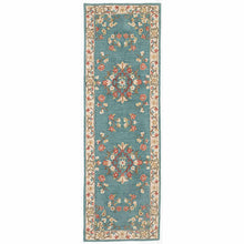 Load image into Gallery viewer, Vintage Hand Tufted Rug Medallion Floral Classic Design Teal Color 9x12
