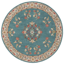 Load image into Gallery viewer, Vintage Hand Tufted Rug Medallion Floral Classic Design Teal Color 9x12
