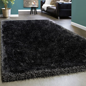 RUG ROOT Shaggy Carpet for Living Room VIP Collection (Pantone 11-0601 TPX) Black