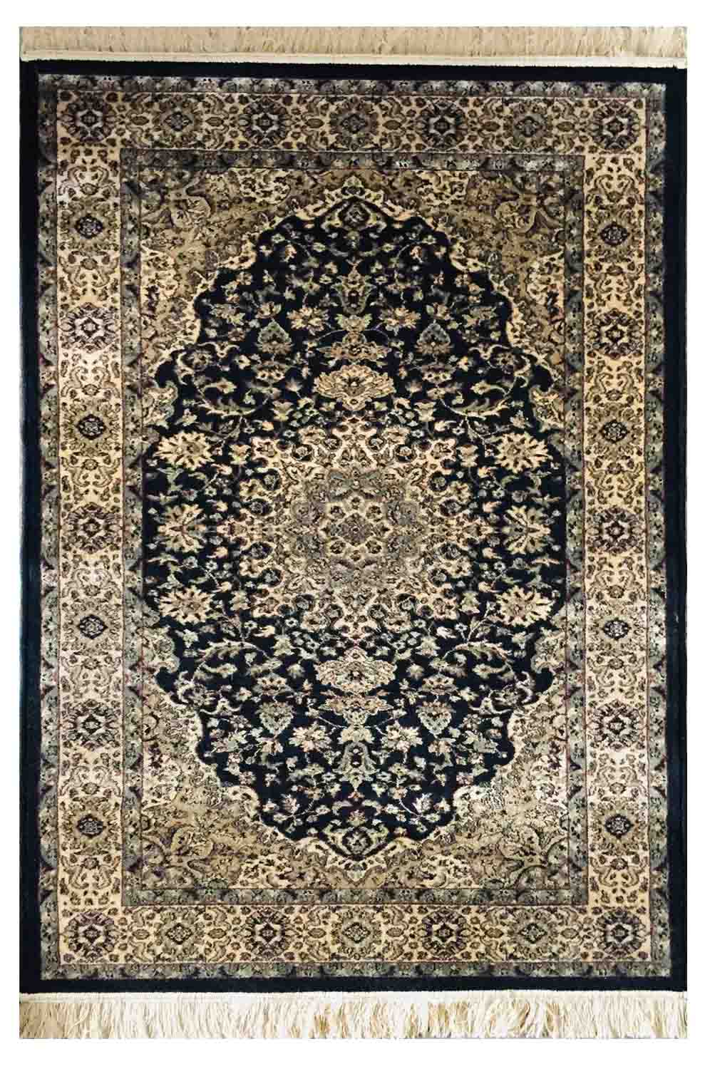 Kashmiri Silk Carpet For Living Room Center Medallion | Black Color | RUG ROOT