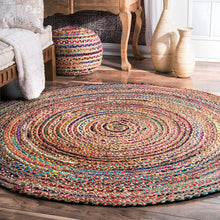 Load image into Gallery viewer, RUG ROOT Braided Cotton/Jute Area Rug And Carpets Round, Multi
